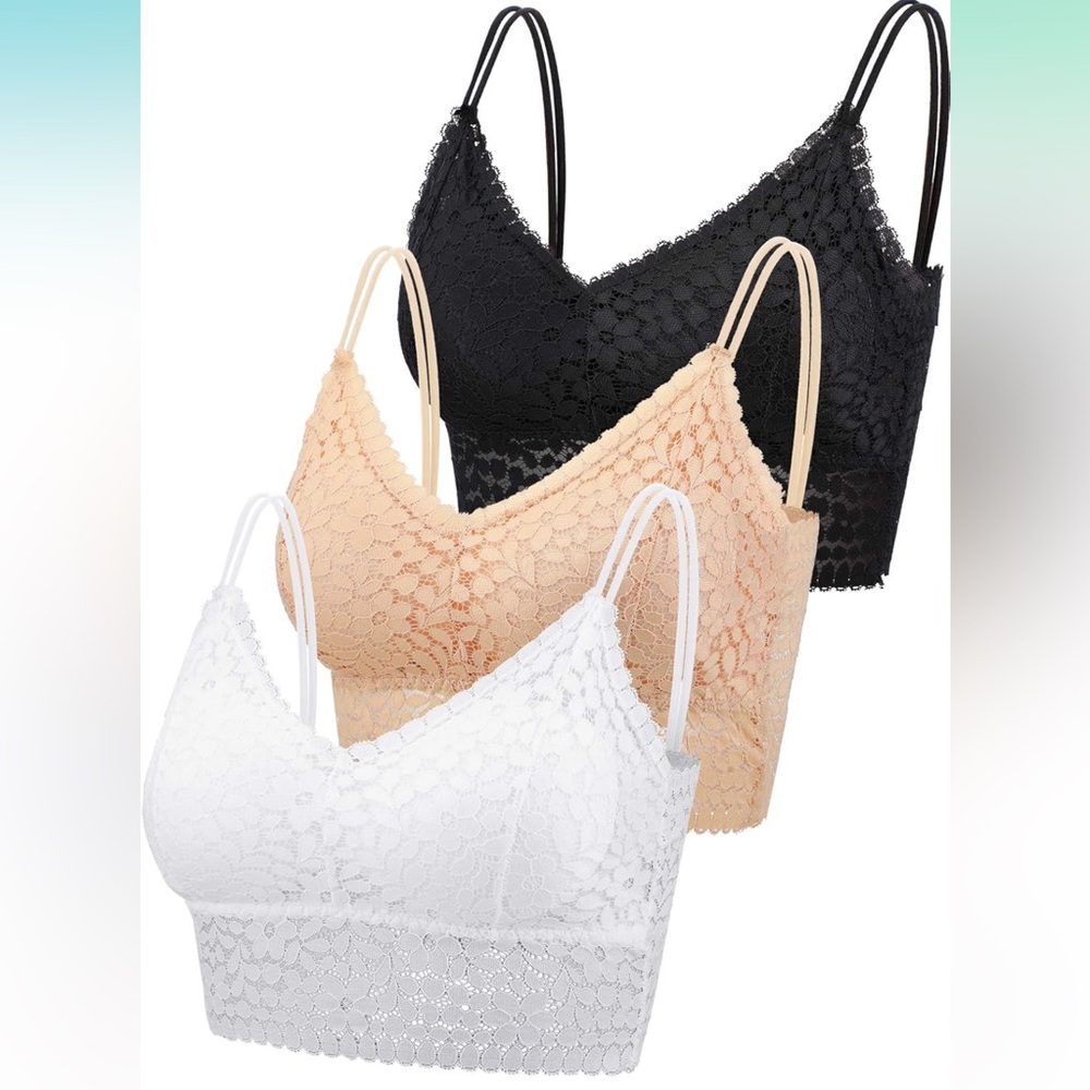 Set of 3 lacy stretch bralettes